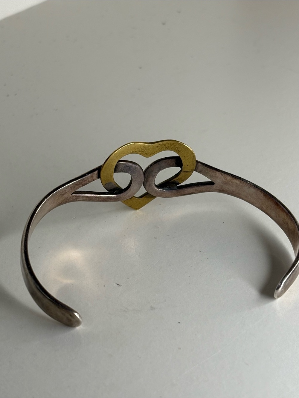 Vintage Mexico Sterling Silver 925 & Brass Interlocking Heart Cuff Bracelets - Picture 8 of 10